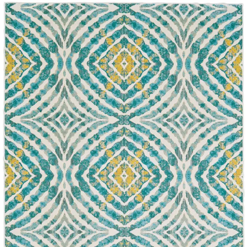 Blue Ivory and Yellow Abstract Power Loom Area Rug Photo 5