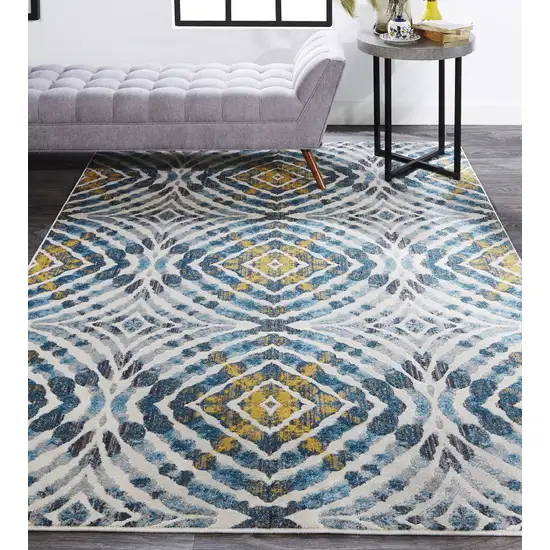 Blue Ivory and Yellow Abstract Power Loom Area Rug Photo 8