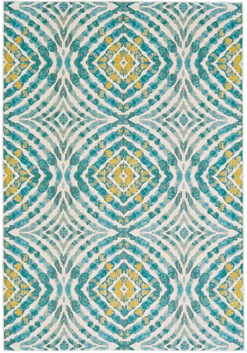 Blue Ivory and Yellow Abstract Power Loom Area Rug Photo 2