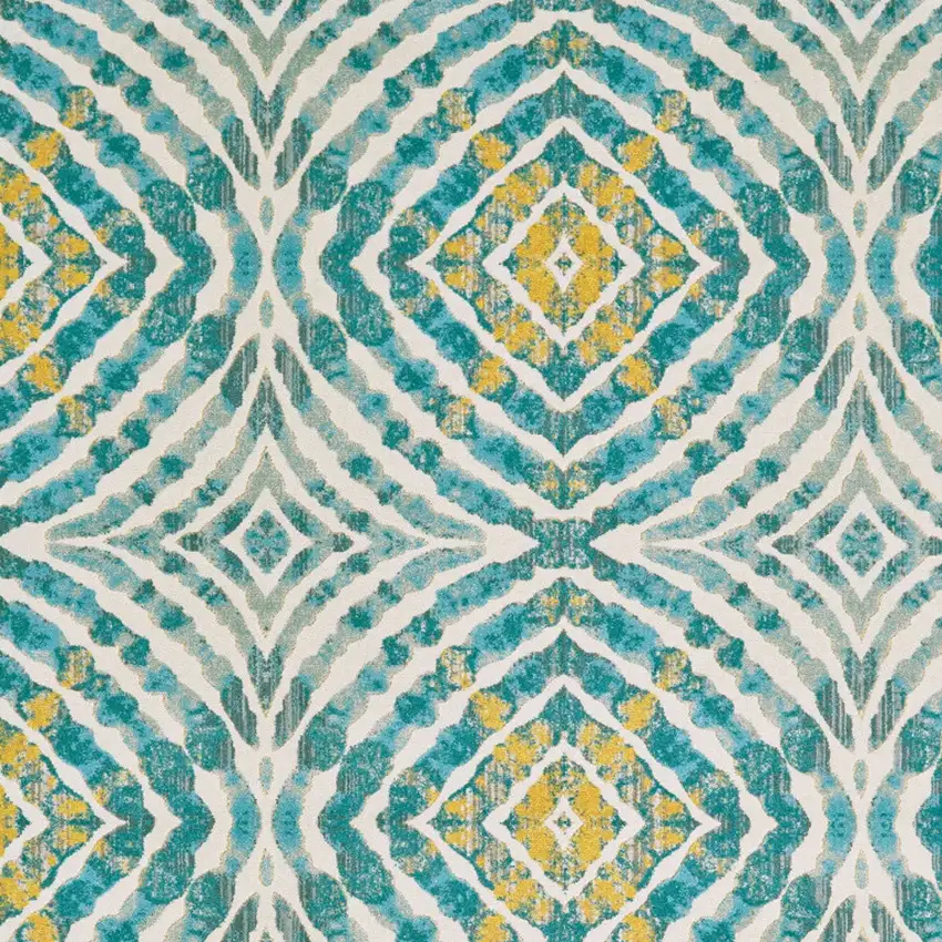 Blue Ivory and Yellow Abstract Power Loom Area Rug Photo 6