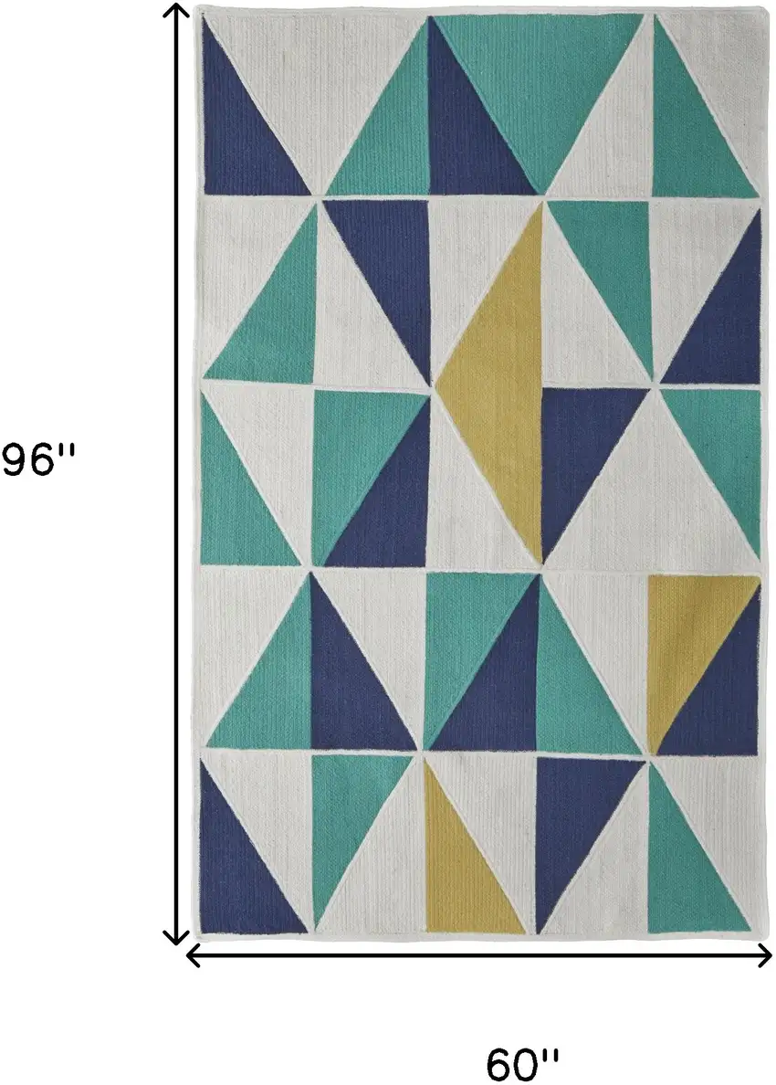 Blue Ivory and Yellow Geometric Power Loom Area Rug Photo 3