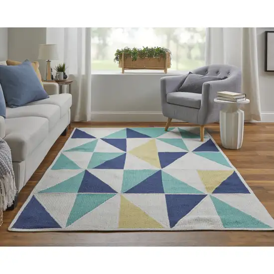 Blue Ivory and Yellow Geometric Power Loom Area Rug Photo 7