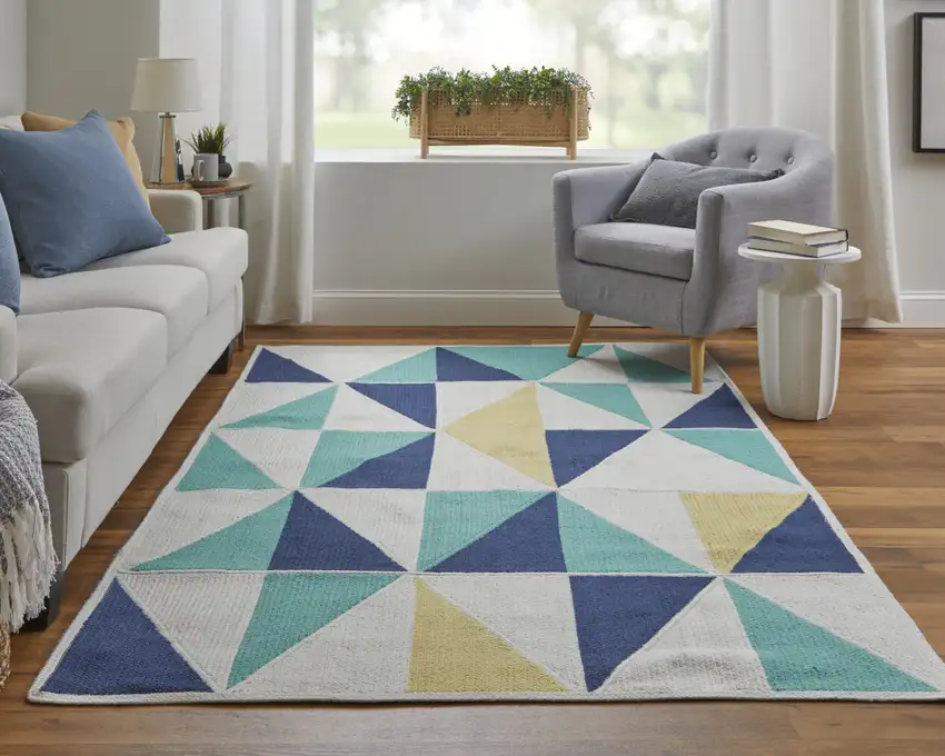 Blue Ivory and Yellow Geometric Power Loom Area Rug Photo 7