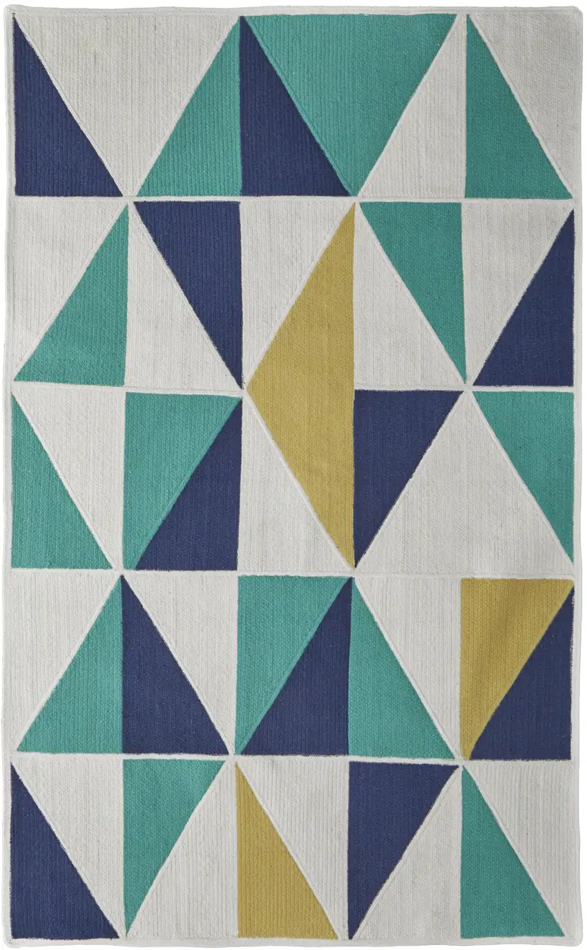 Blue Ivory and Yellow Geometric Power Loom Area Rug Photo 2