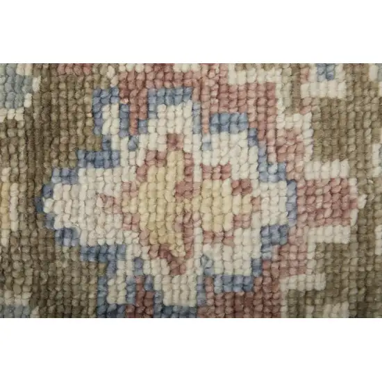 Blue Ivory and Yellow Wool Floral Hand Knotted Area Rug With Fringe Photo 8