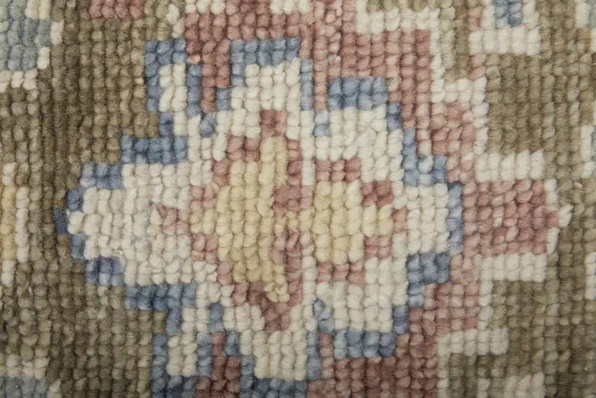 Blue Ivory and Yellow Wool Floral Hand Knotted Area Rug With Fringe Photo 7