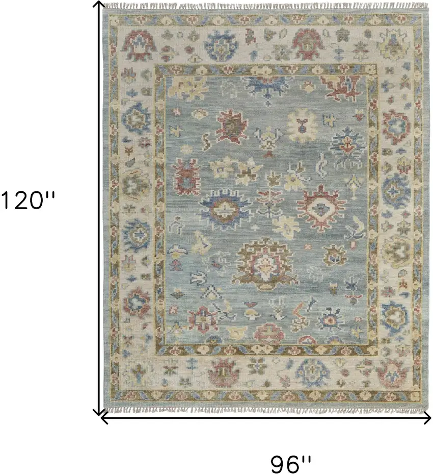 Blue Ivory and Yellow Wool Floral Hand Knotted Area Rug With Fringe Photo 3