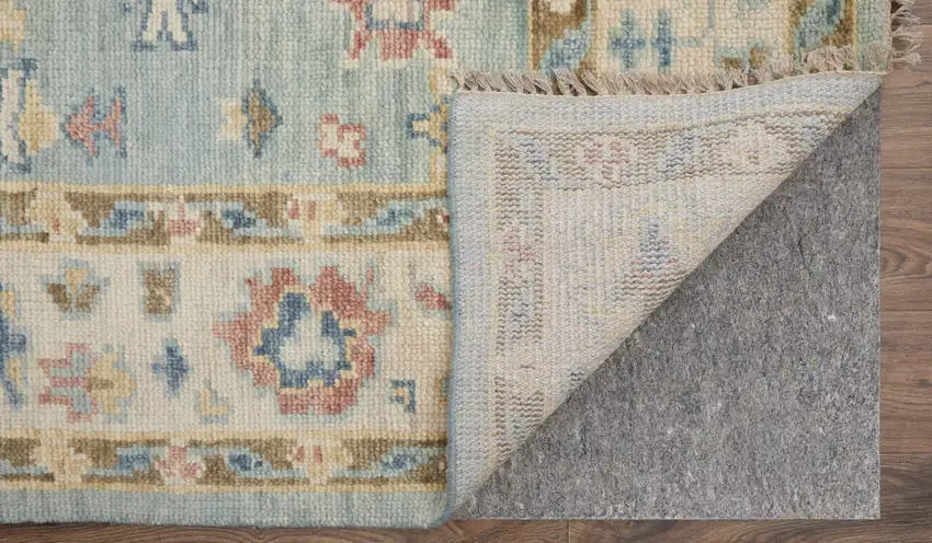 Blue Ivory and Yellow Wool Floral Hand Knotted Area Rug With Fringe Photo 9