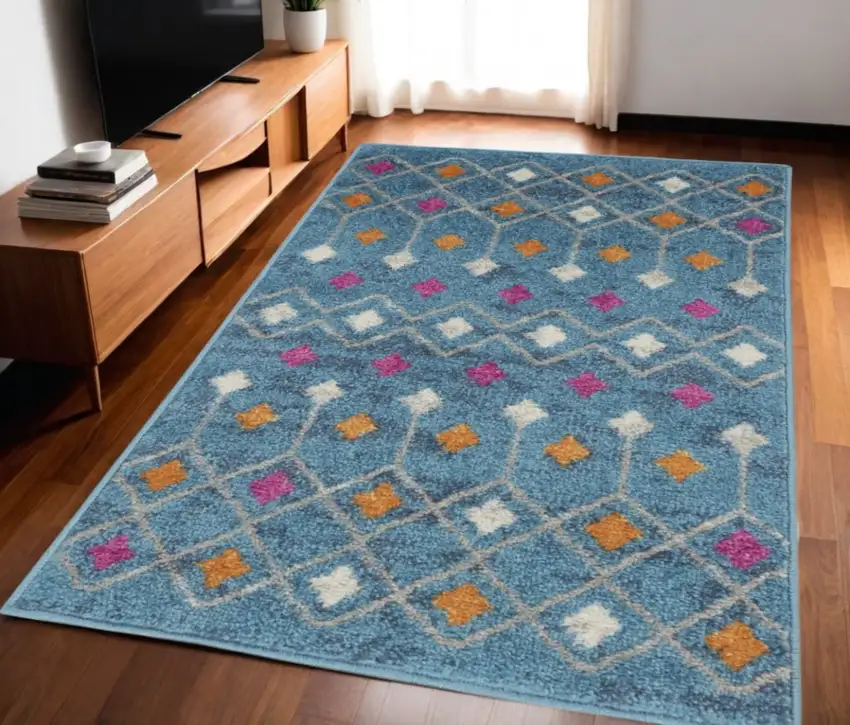 Blue And Orange Geometric Area Rug Photo 2