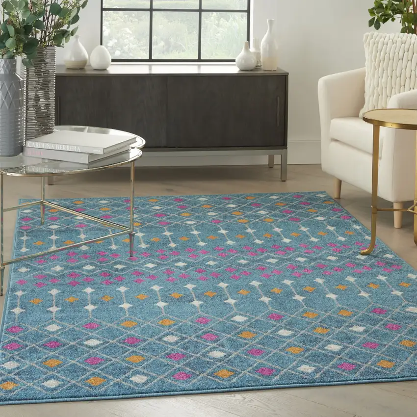 Blue And Orange Geometric Area Rug Photo 7