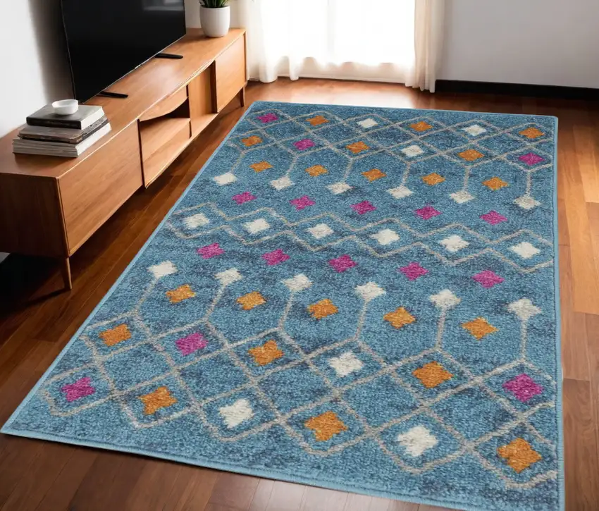 Blue And Orange Geometric Dhurrie Area Rug Photo 1