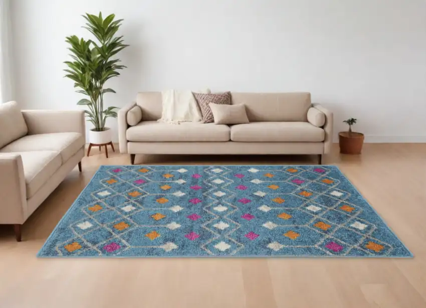 Blue And Orange Geometric Area Rug Photo 2
