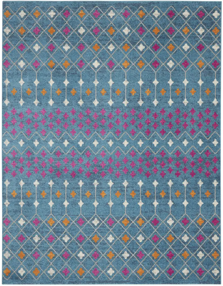 Blue And Orange Geometric Dhurrie Area Rug Photo 9