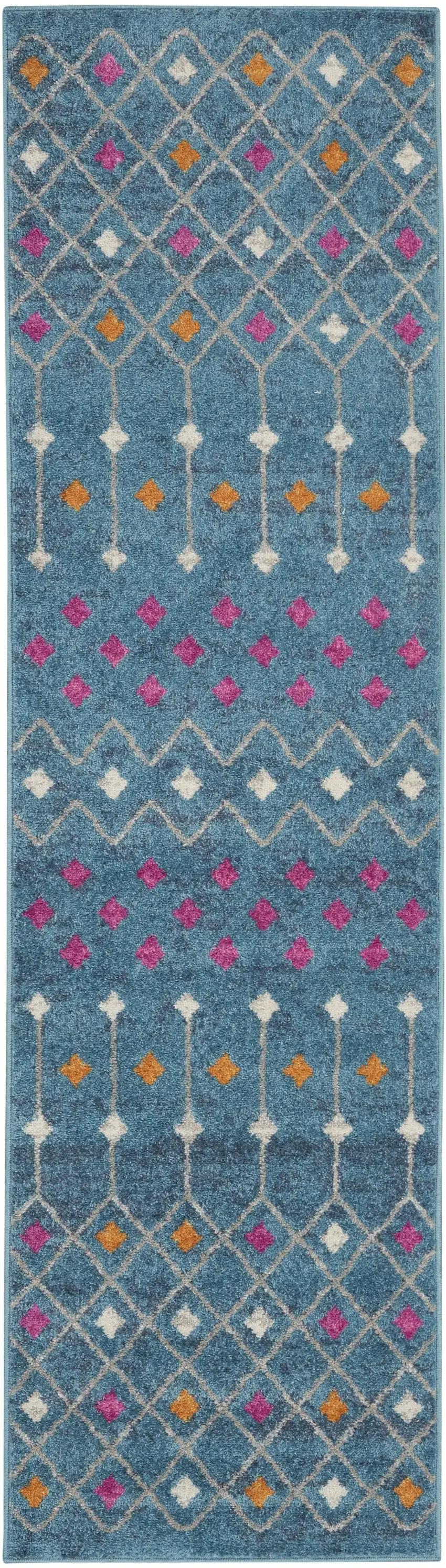 Blue Jewels Geometric Runner Rug Photo 1
