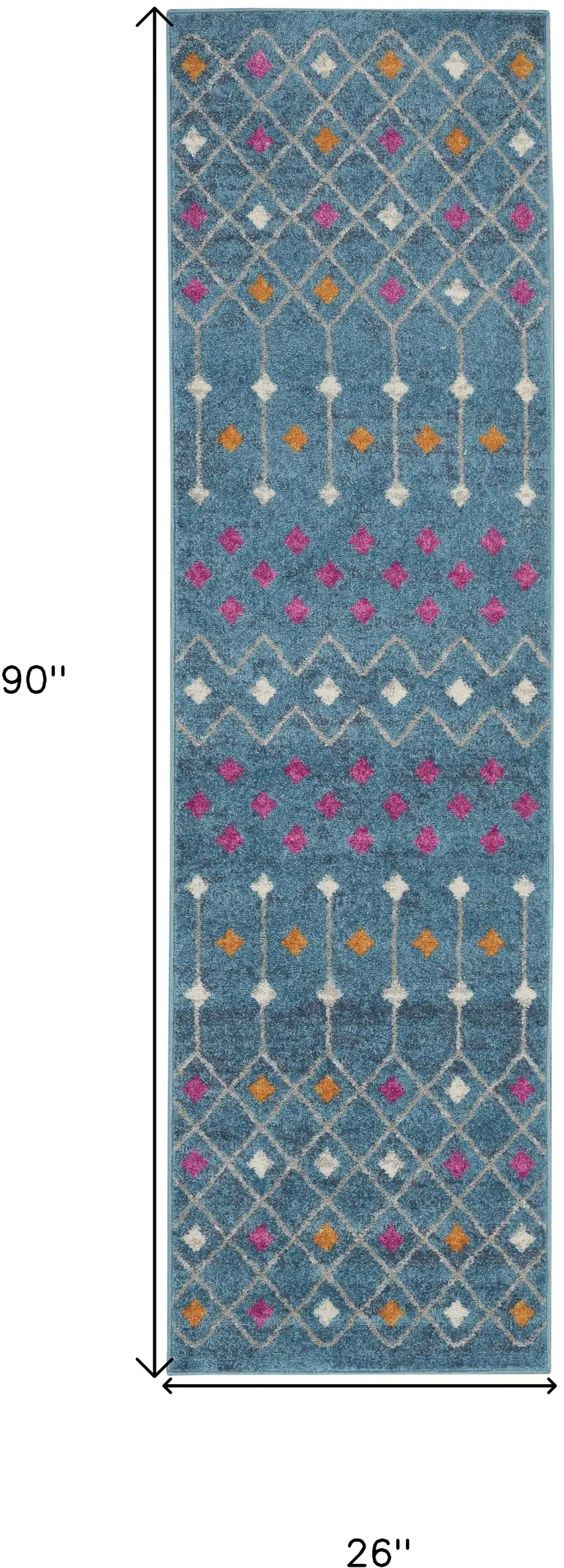 8' Blue And Orange Geometric Runner Rug Photo 9