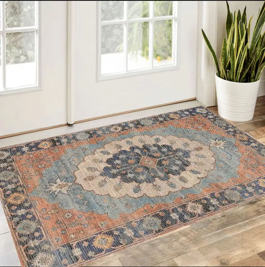 Blue Medallion Hand Woven Area Rug Photo 1