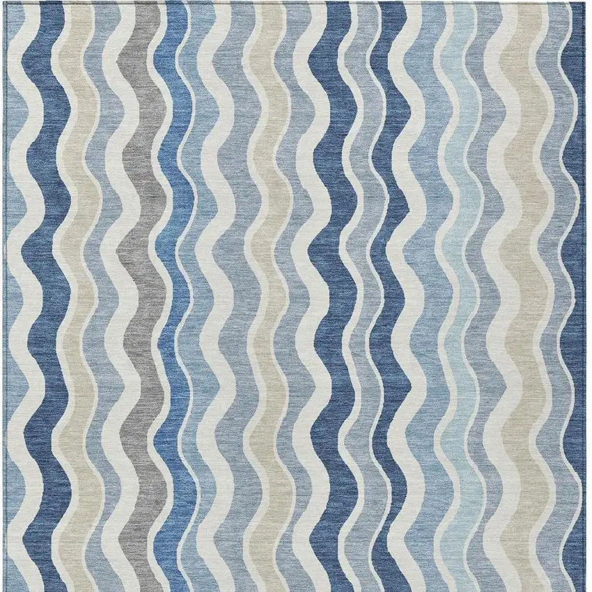 Blue Khaki And Ivory Striped Washable Indoor Outdoor Area Rug Photo 6