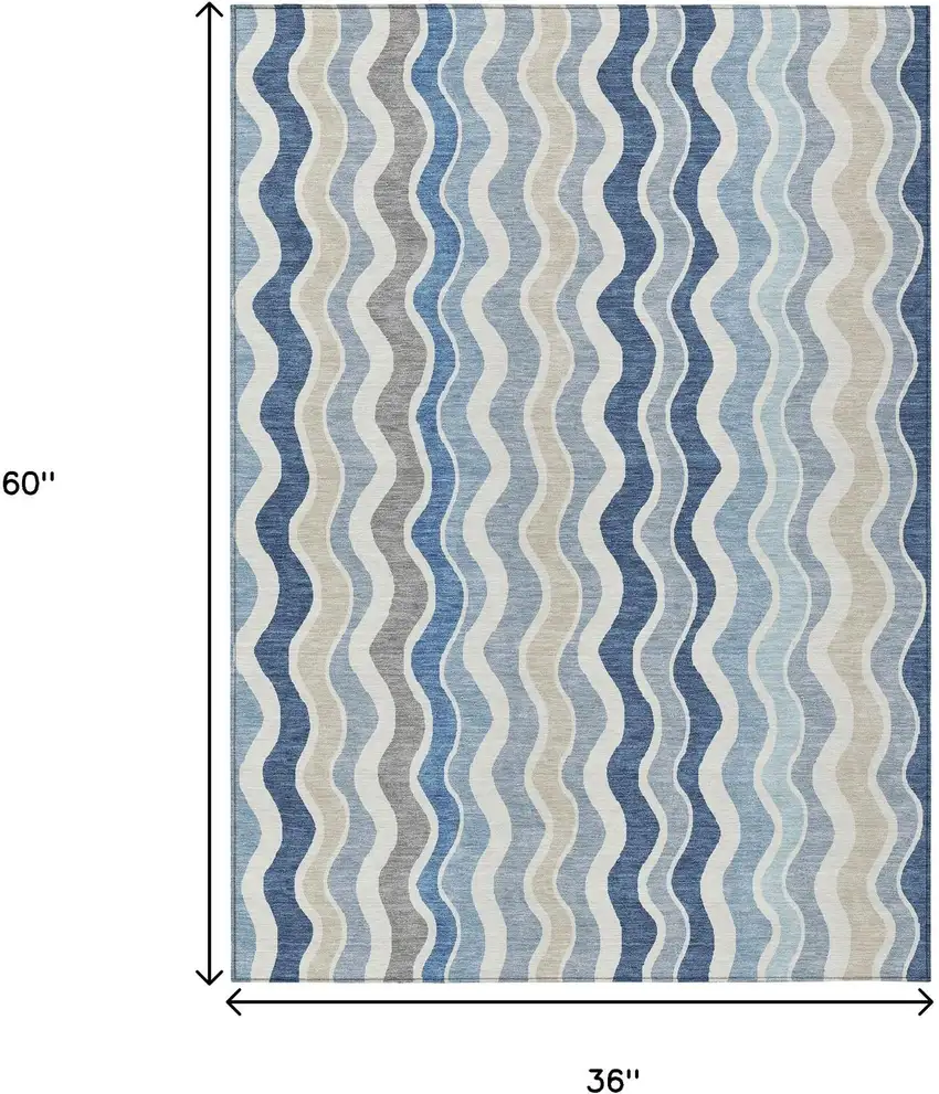 Blue Khaki And Ivory Striped Washable Indoor Outdoor Area Rug Photo 3