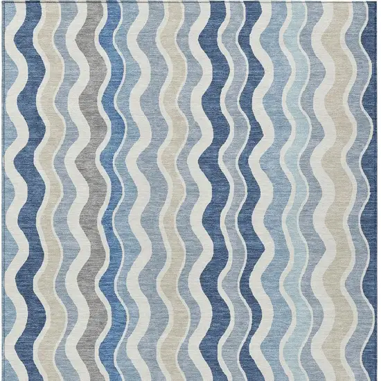 Blue Khaki And Ivory Striped Washable Indoor Outdoor Area Rug Photo 6