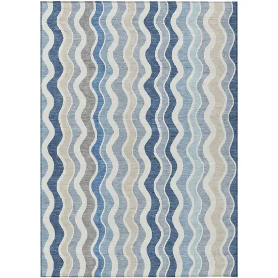 Blue Khaki And Ivory Striped Washable Indoor Outdoor Area Rug Photo 2