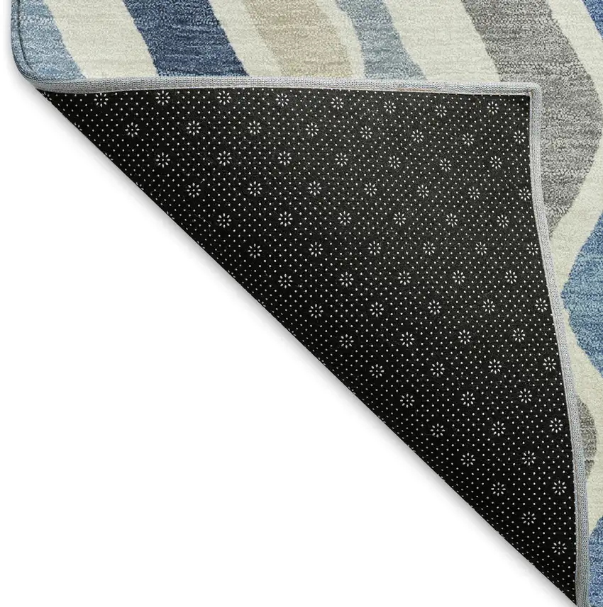 Blue Khaki And Ivory Striped Washable Indoor Outdoor Area Rug Photo 4