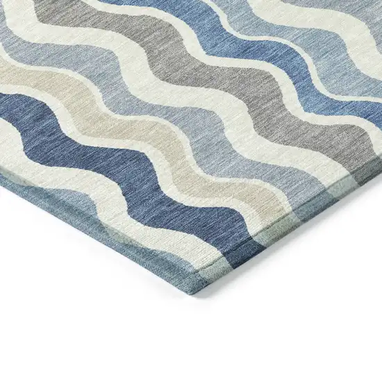 Blue Khaki And Ivory Striped Washable Indoor Outdoor Area Rug Photo 5