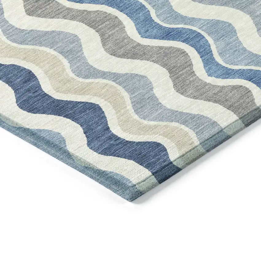 Blue Khaki And Ivory Striped Washable Indoor Outdoor Area Rug Photo 5