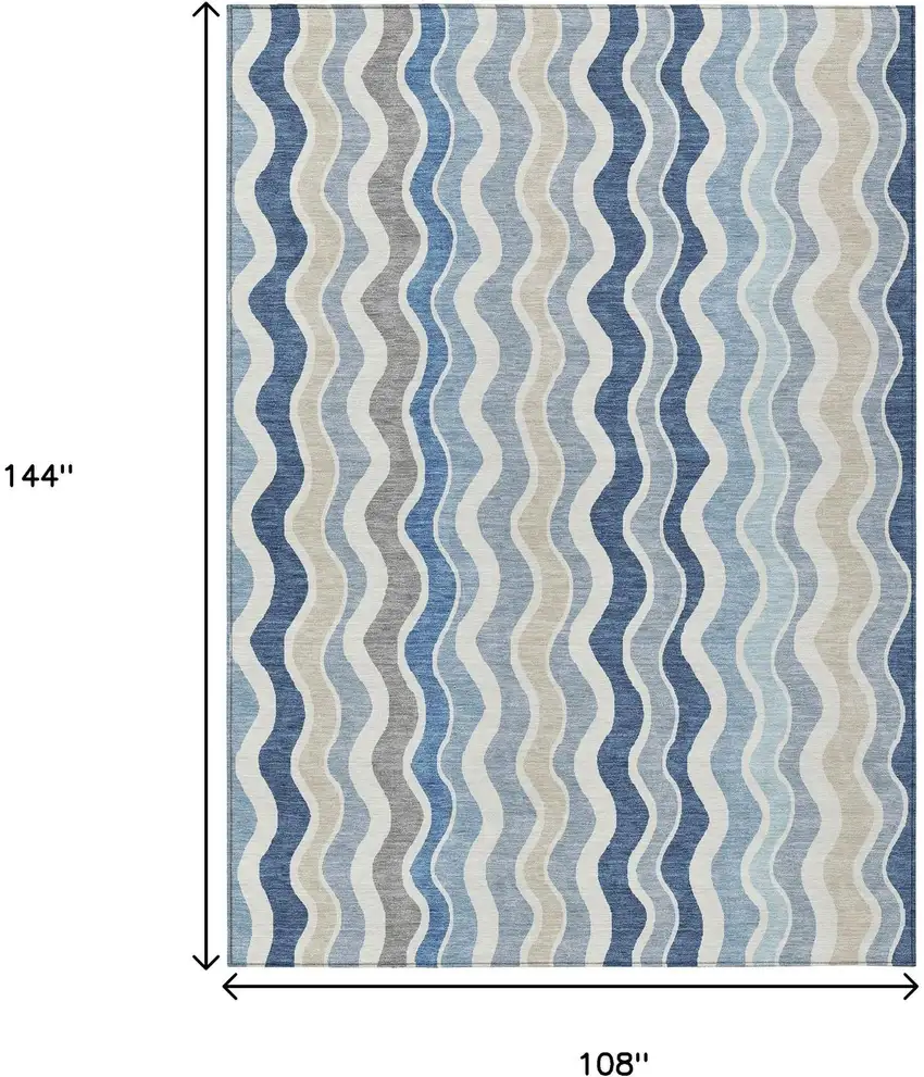 Blue Khaki And Ivory Striped Washable Indoor Outdoor Area Rug Photo 3