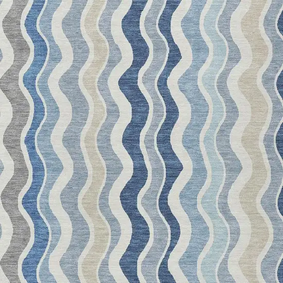 Blue Khaki And Ivory Striped Washable Indoor Outdoor Area Rug Photo 4