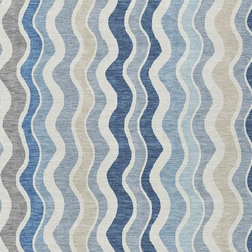 Blue Khaki And Ivory Striped Washable Indoor Outdoor Area Rug Photo 4