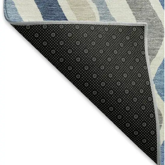 Blue Khaki And Ivory Striped Washable Indoor Outdoor Area Rug Photo 6