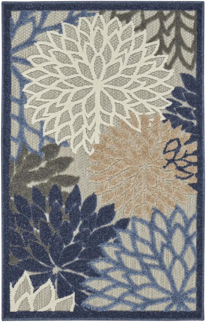 Blue And Gray Floral Indoor Outdoor Area Rug Photo 2