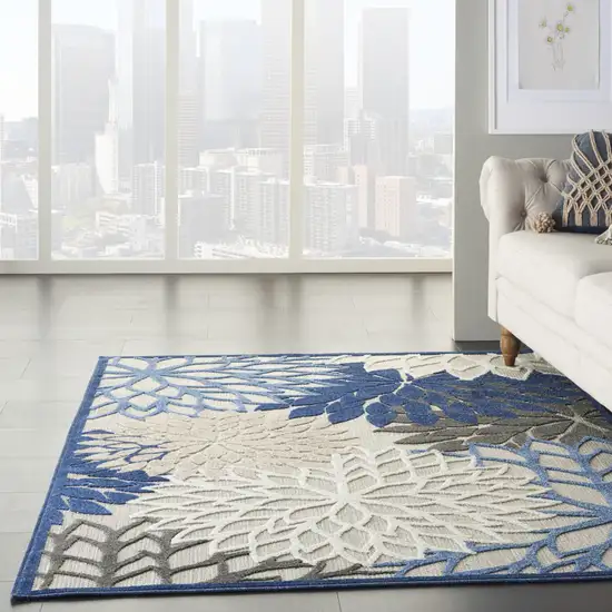 Blue And Gray Floral Indoor Outdoor Area Rug Photo 8