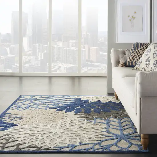 Blue And Gray Floral Indoor Outdoor Area Rug Photo 9