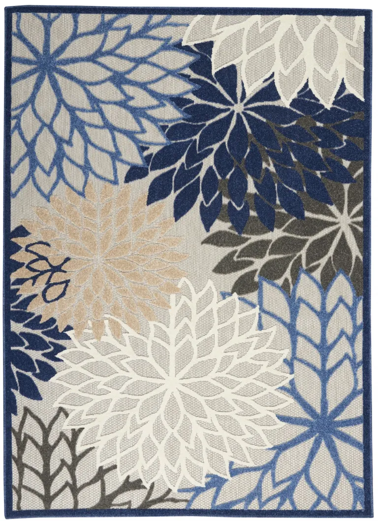 Blue Large Floral Indoor Outdoor Area Rug Photo 1