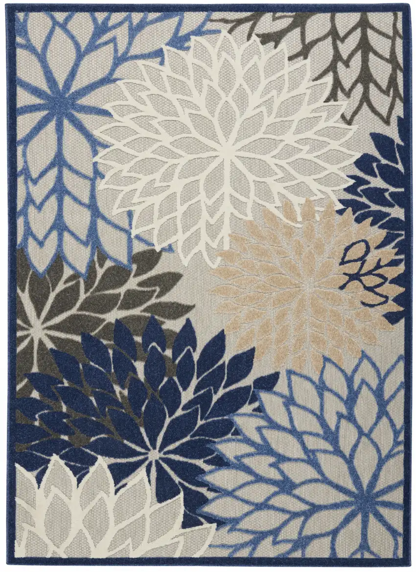 Blue And Gray Floral Indoor Outdoor Area Rug Photo 4