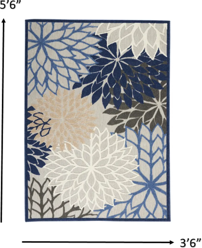 Blue Large Floral Indoor Outdoor Area Rug Photo 4