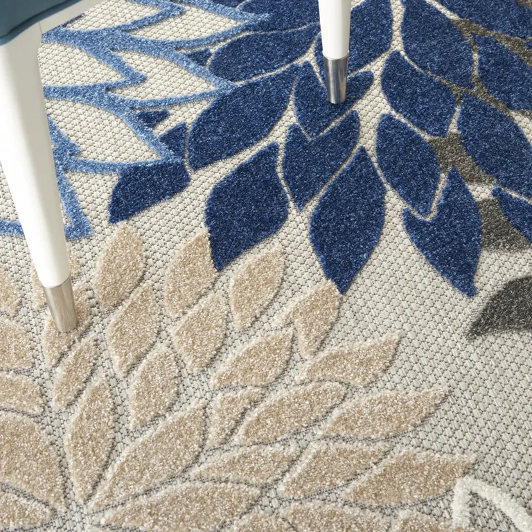 Blue Large Floral Indoor Outdoor Area Rug Photo 2