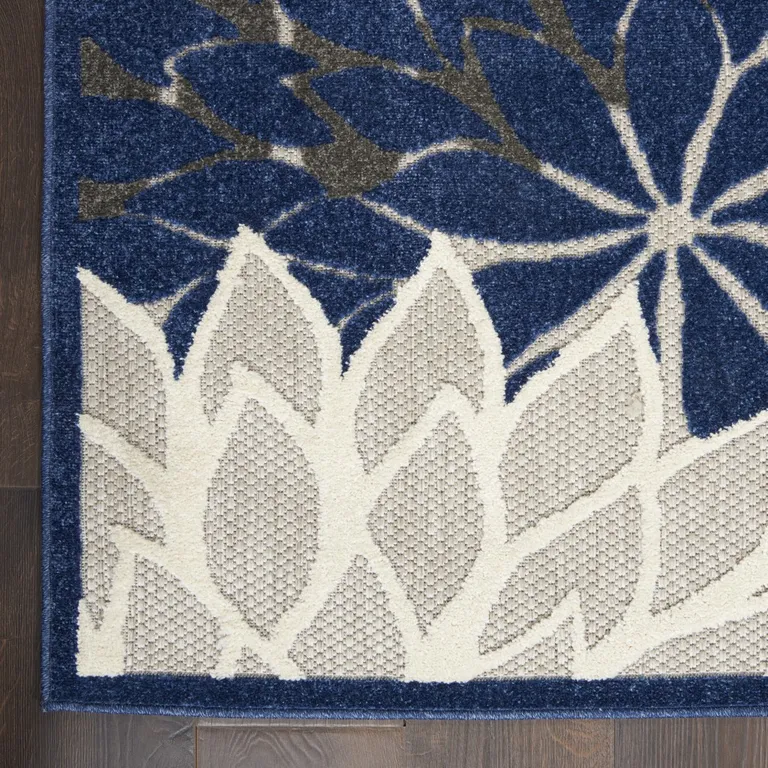 Blue Large Floral Indoor Outdoor Area Rug Photo 1
