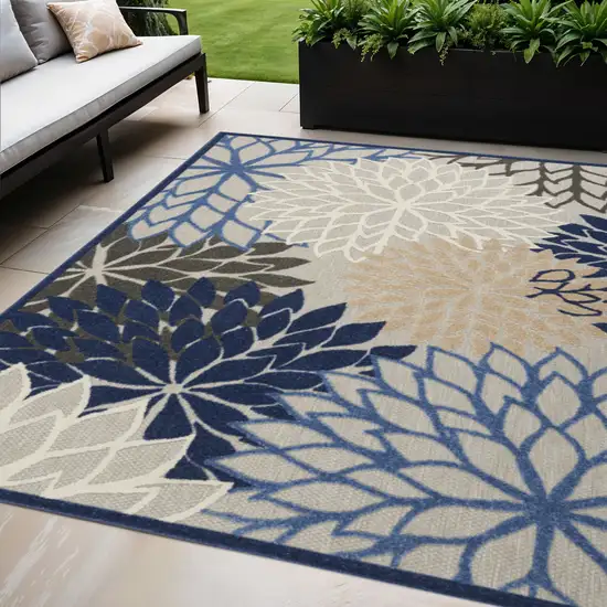 Blue And Gray Floral Indoor Outdoor Area Rug Photo 2