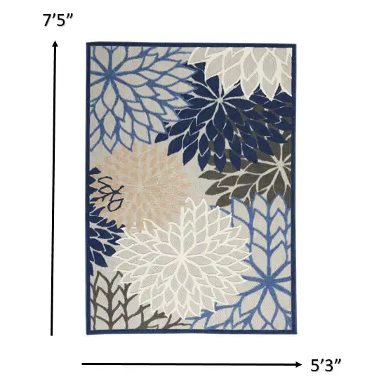 Blue Large Floral Indoor Outdoor Area Rug Photo 4