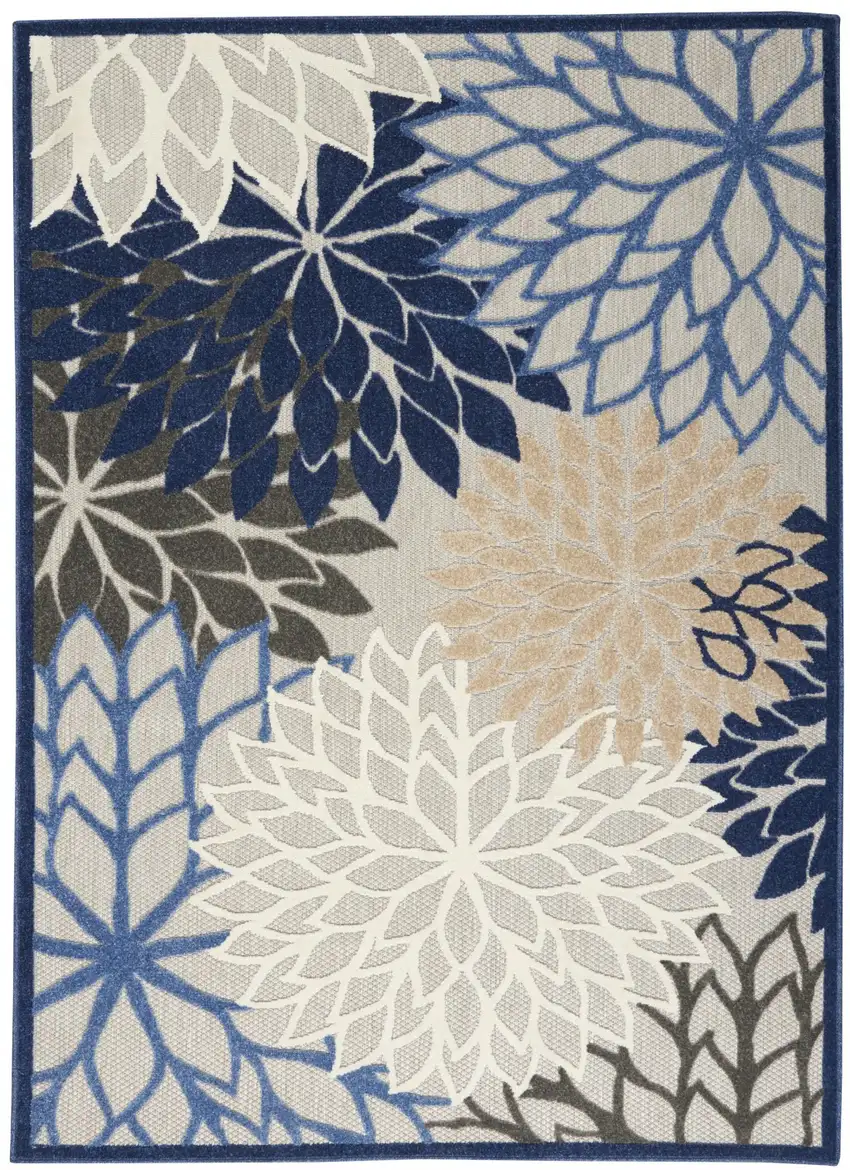 Blue Large Floral Indoor Outdoor Area Rug Photo 9