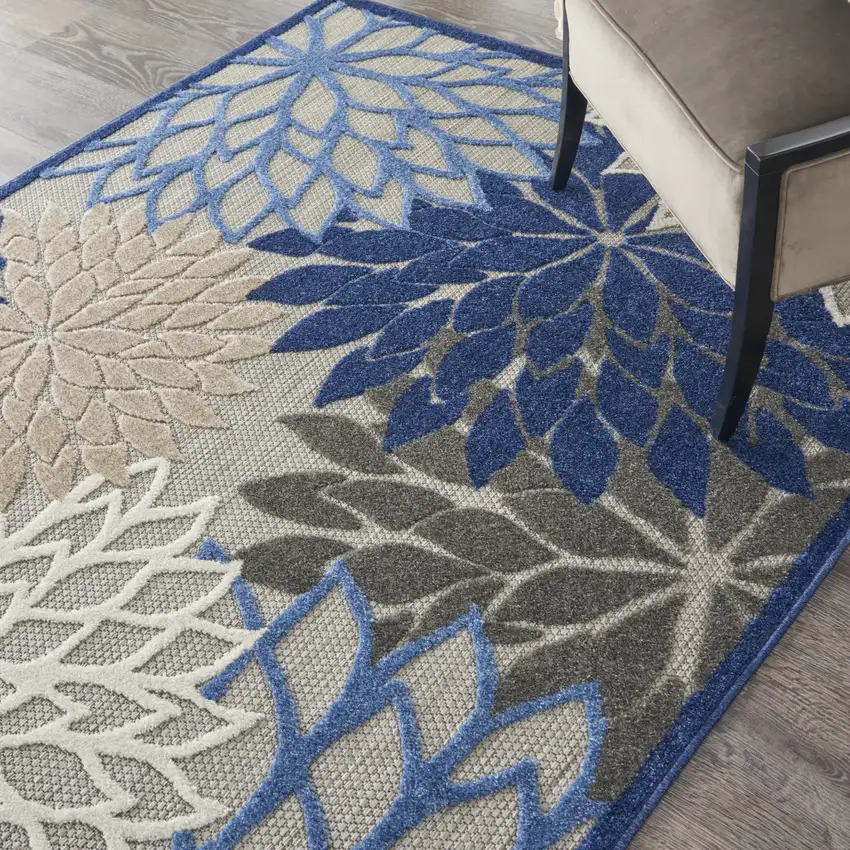 Blue And Gray Floral Indoor Outdoor Area Rug Photo 5