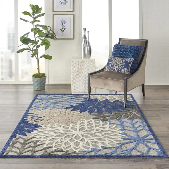 Blue And Gray Floral Indoor Outdoor Area Rug Photo 6