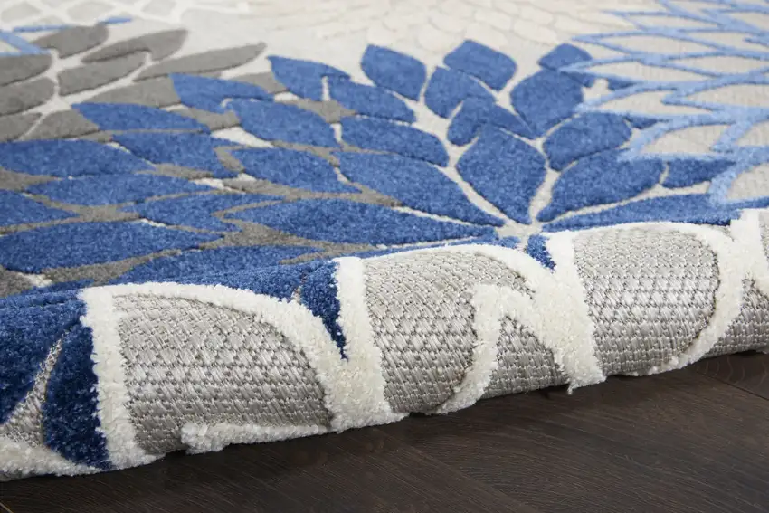 Blue Large Floral Indoor Outdoor Area Rug Photo 5