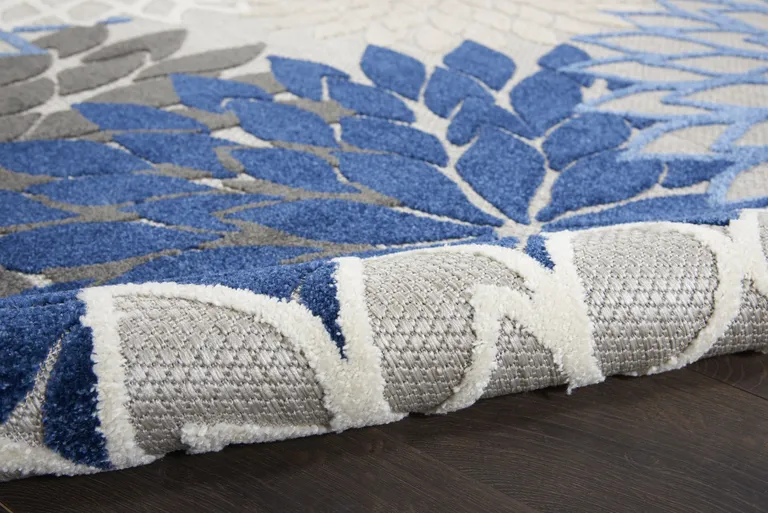 Blue Large Floral Indoor Outdoor Area Rug Photo 4