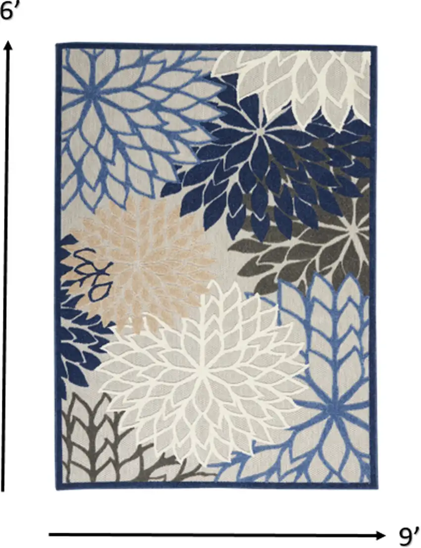 Blue Large Floral Indoor Outdoor Area Rug Photo 5