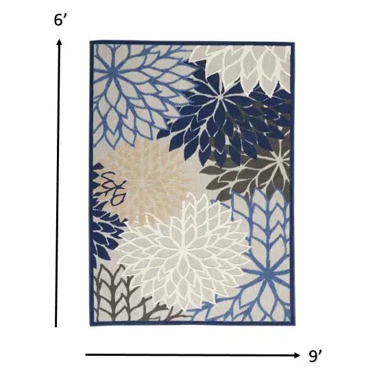 Blue Large Floral Indoor Outdoor Area Rug Photo 5