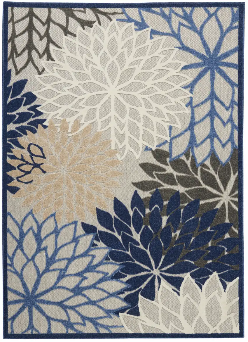 Blue And Gray Floral Indoor Outdoor Area Rug Photo 4