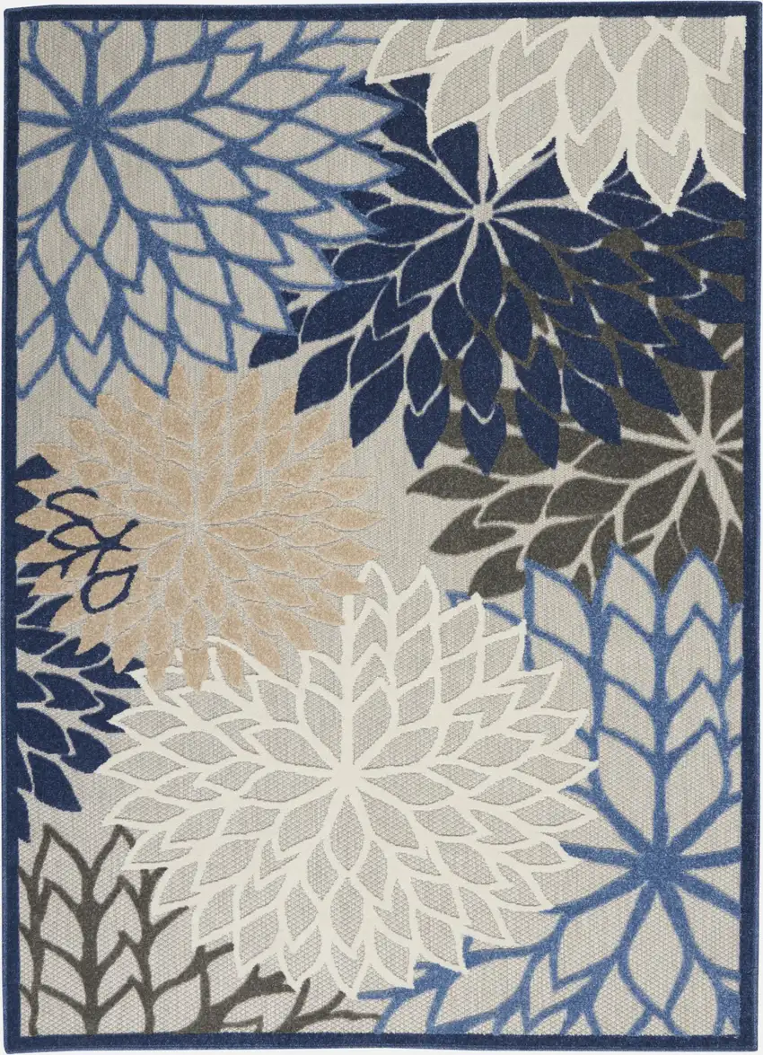Blue Large Floral Indoor Outdoor Area Rug Photo 1
